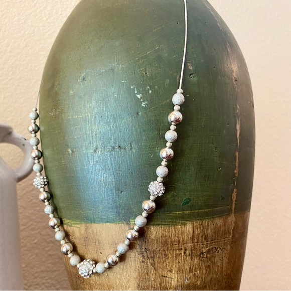 Necklace ~ Adjustable ~ Silver Tones ~ Rhinestone, Mirror & Rough Textured Beads - Picture 3 of 7